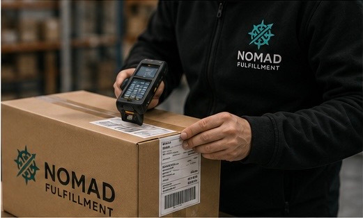 Сотрудник Nomad маркирует короб со сканером