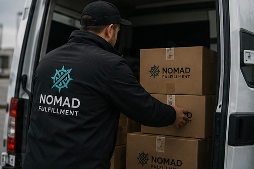 Сотрудник Nomad грузит коробы поставки в фургон